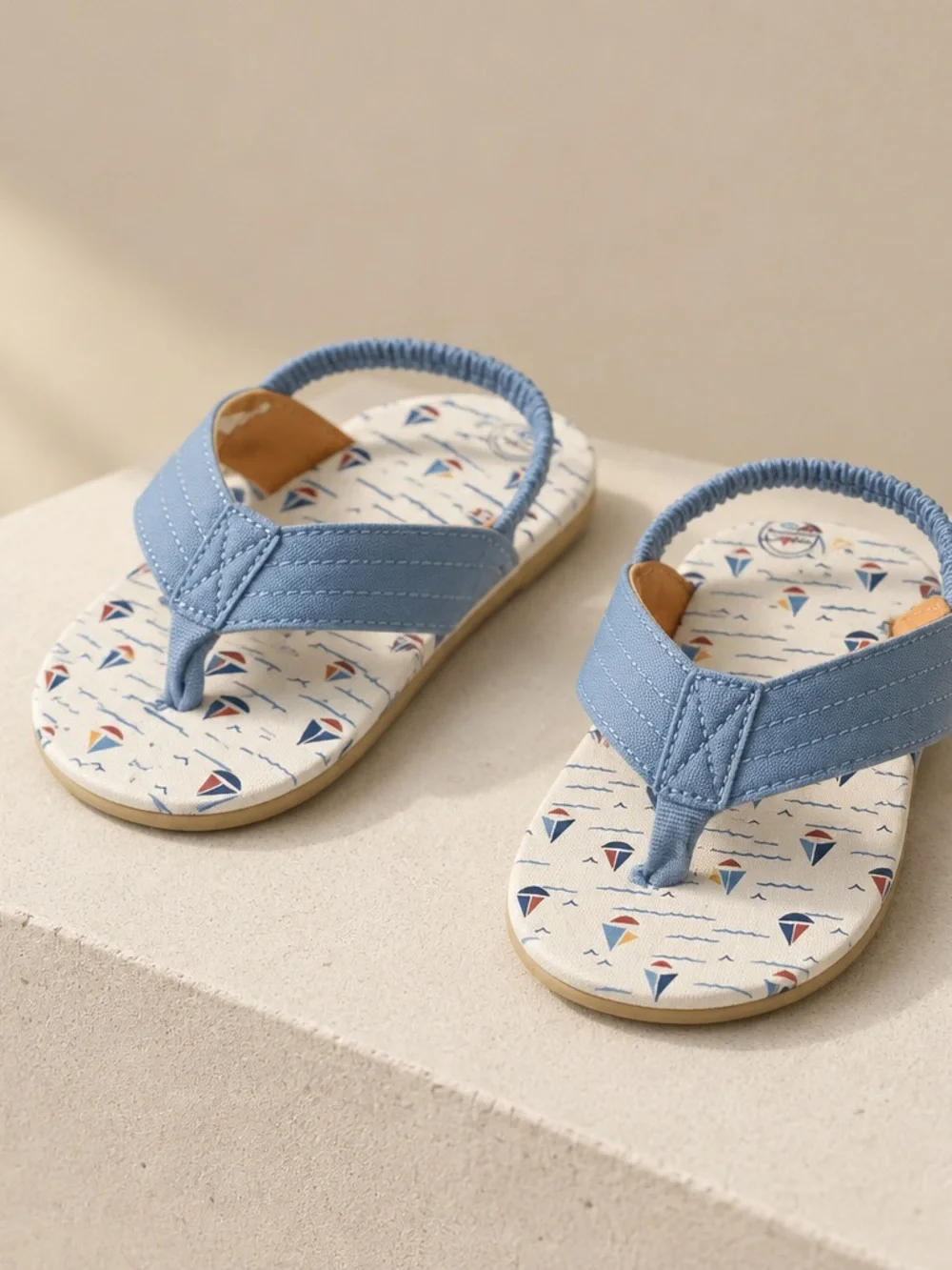 Kids Blue Nautical Print Backstrap Flip Flops